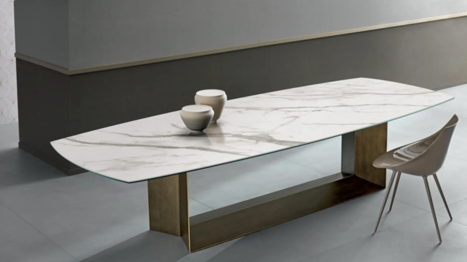 Ceramic table on metal base T5 by Tonelli