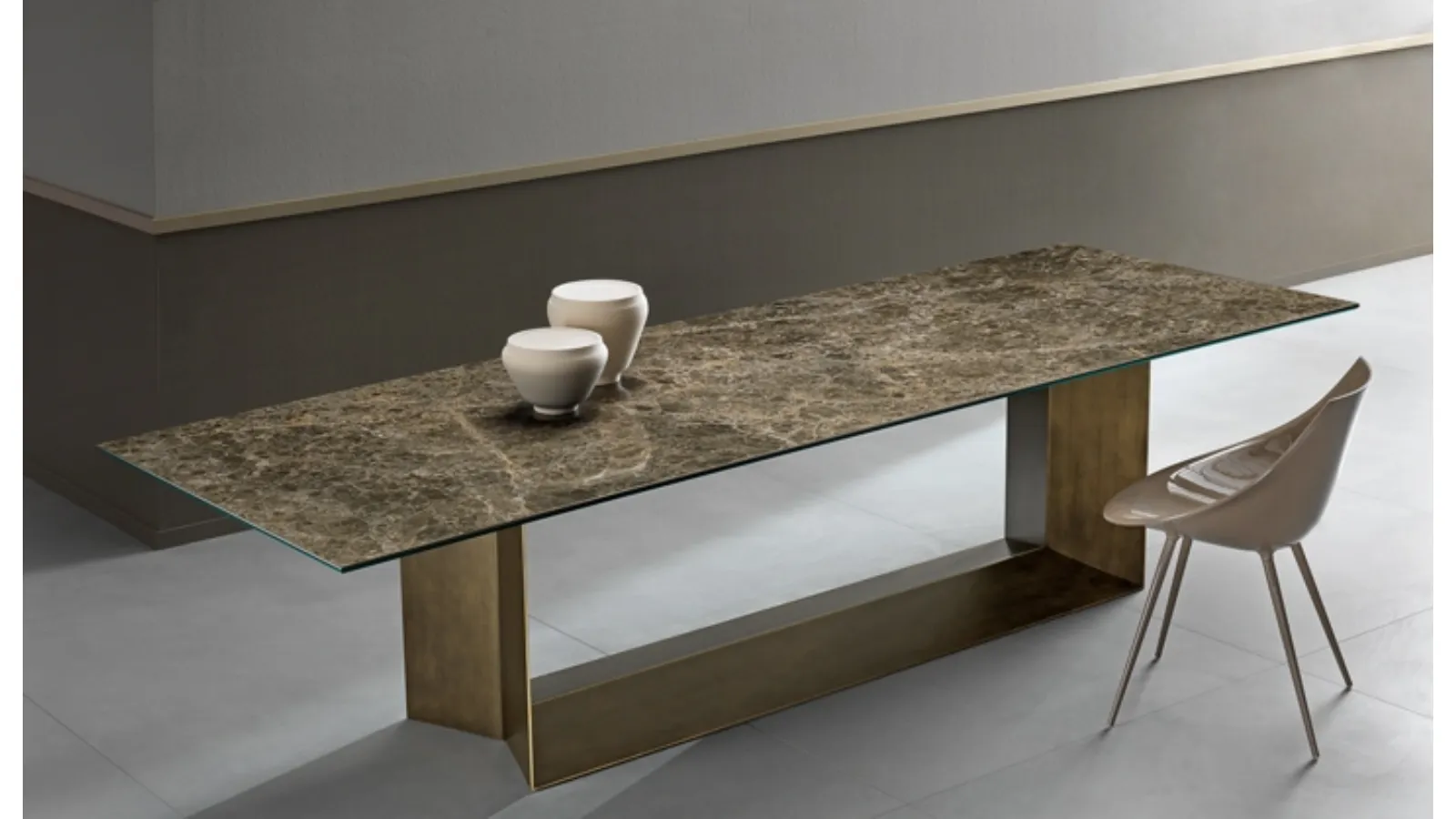 Ceramic table on metal base T5 by Tonelli