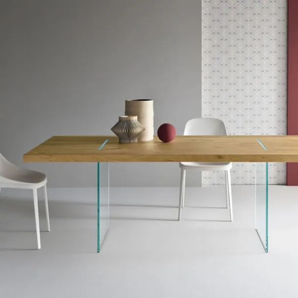 Table made with reclaimed oak beams Tavolante Aged Oak by Tonelli