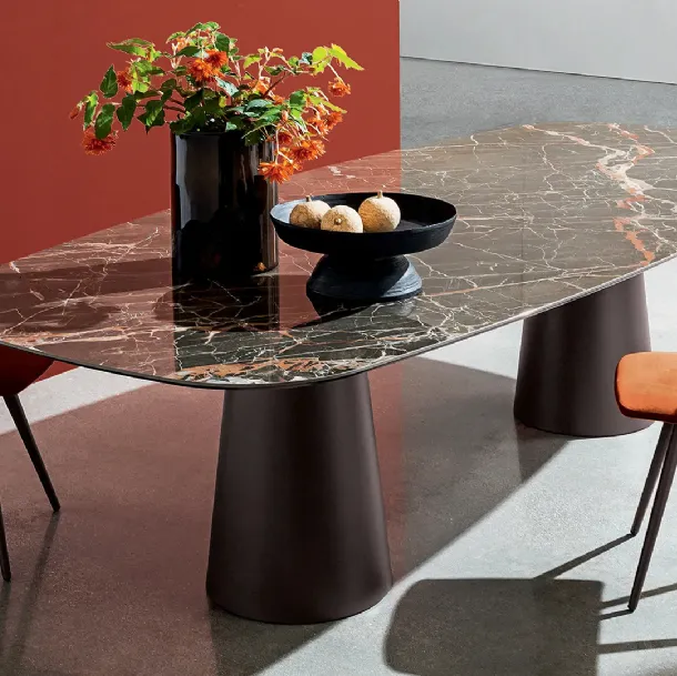 Totem Two Bases Table with ceramic top and lacquered metal base by Sovet