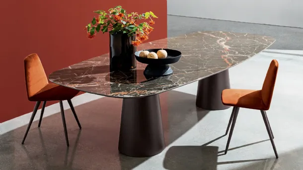 Totem Two Bases Table with ceramic top and lacquered metal base by Sovet
