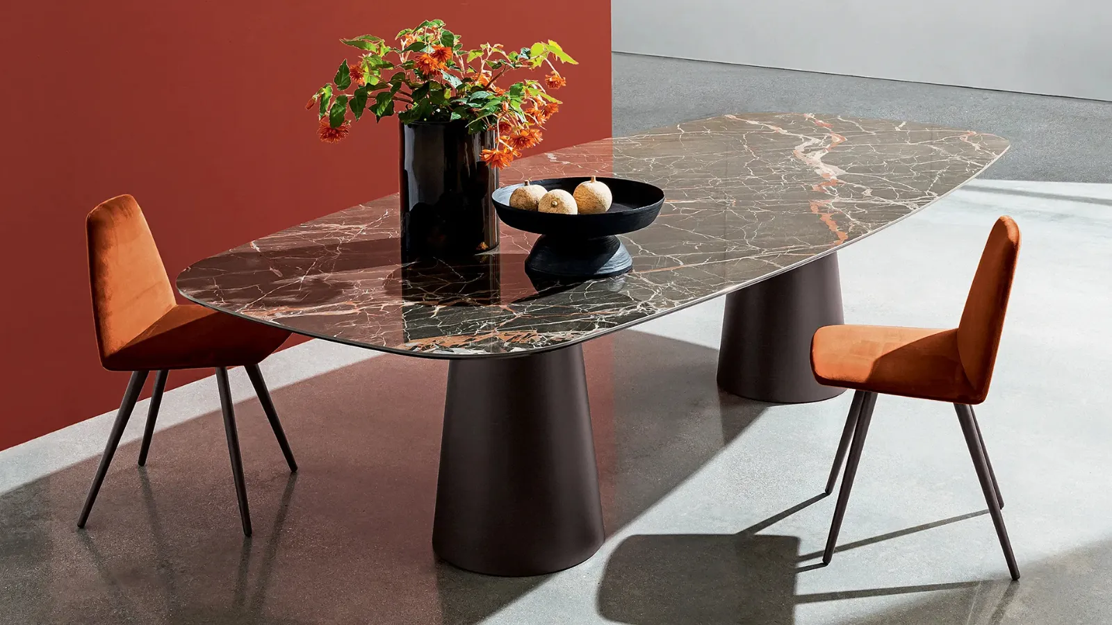 Totem Two Bases Table with ceramic top and lacquered metal base by Sovet