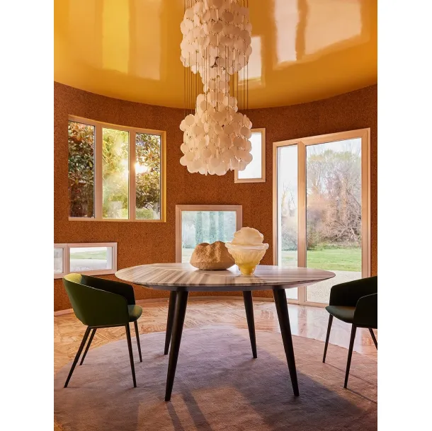 Tweed Marble Table with Olympic striped marble top and steel base by Zanotta