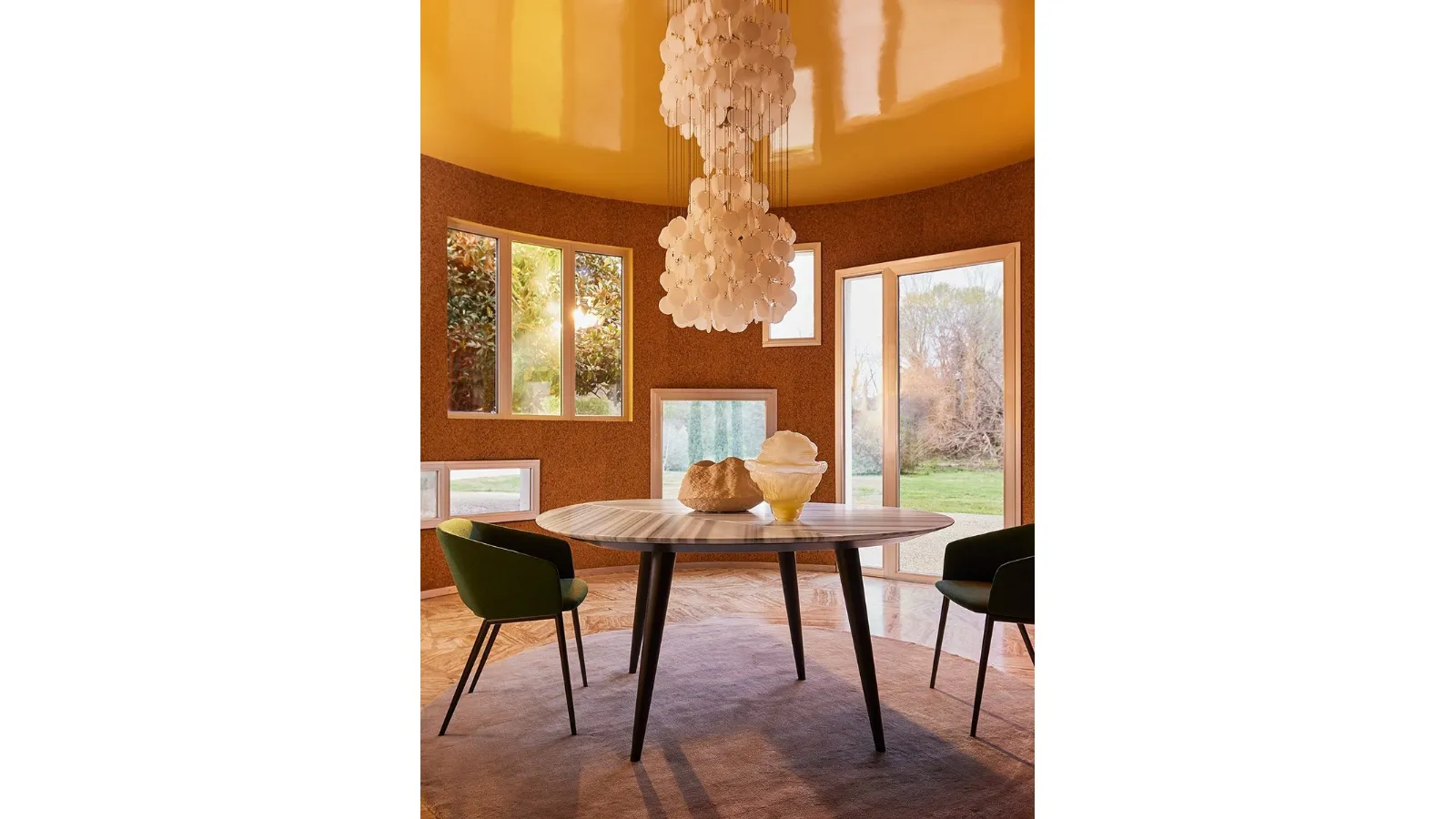 Tweed Marble Table with Olympic striped marble top and steel base by Zanotta