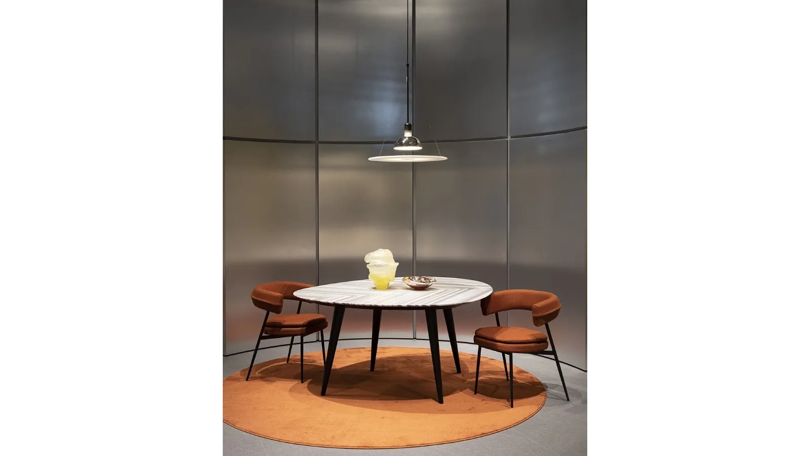 Tweed Marble Table with Olympic striped marble top and steel base by Zanotta