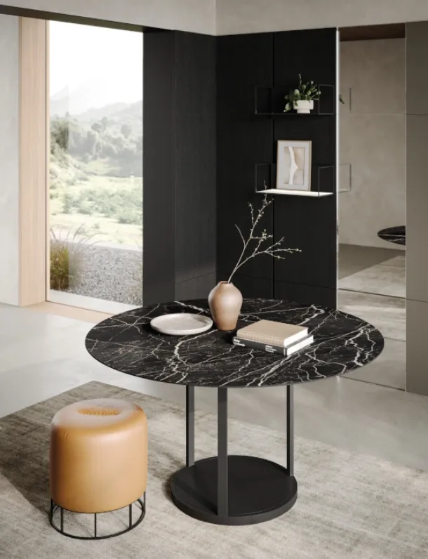 Twirl round table with ceramic top and metal base by Ronda Design