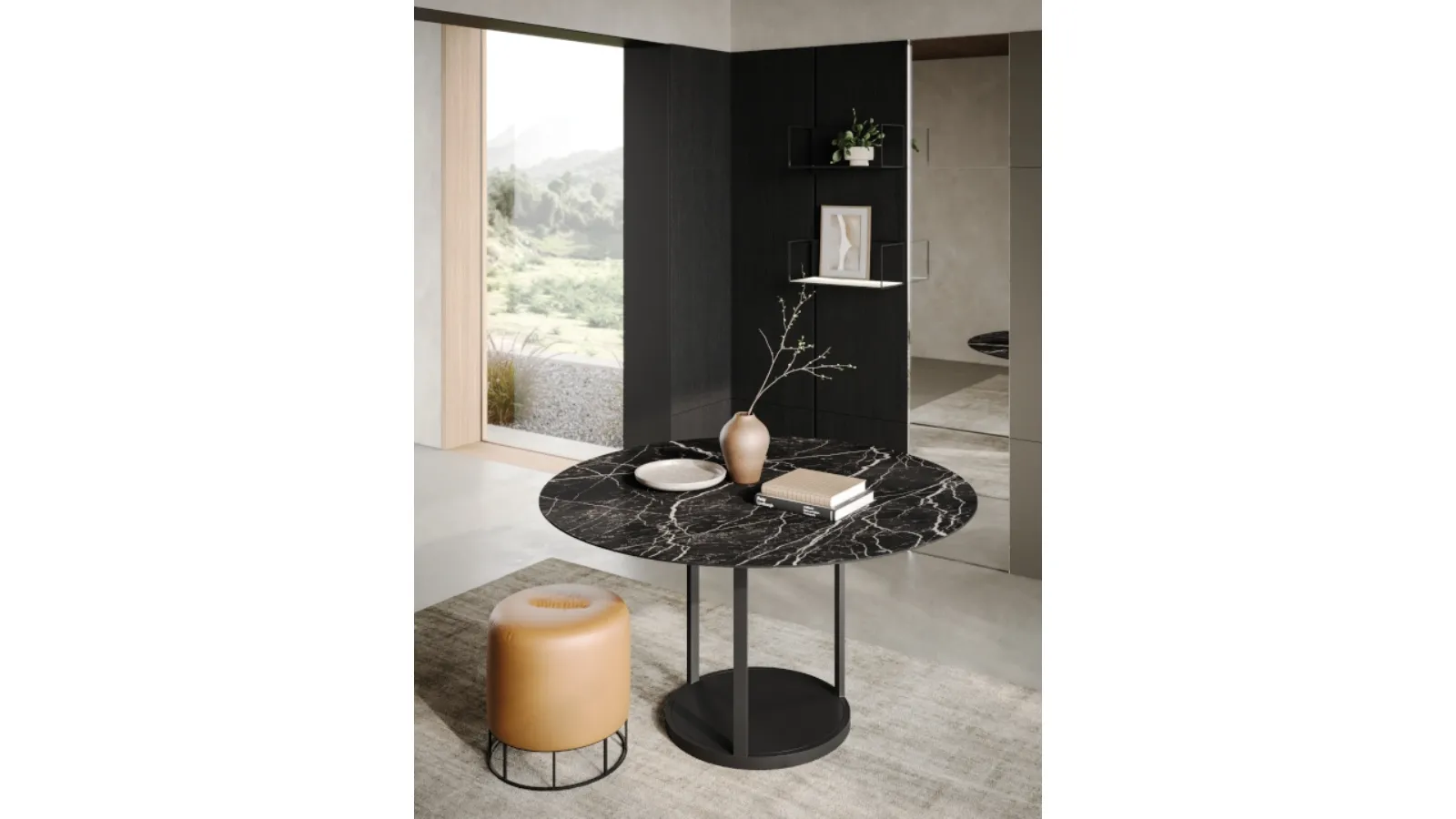 Twirl round table with ceramic top and metal base by Ronda Design