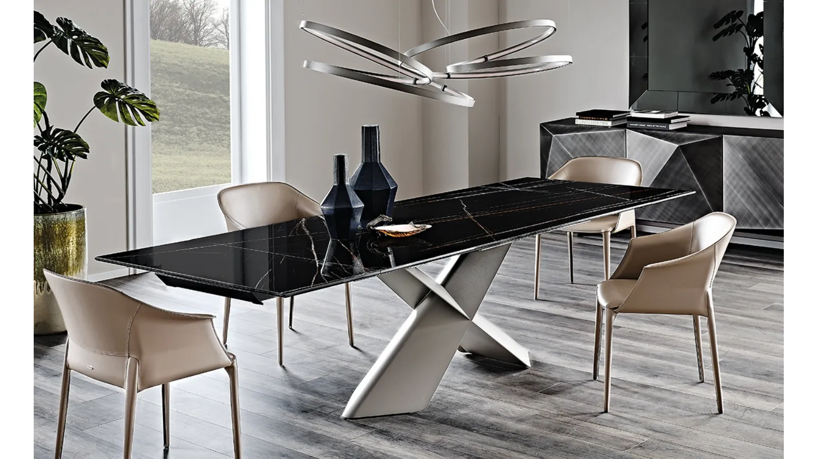 Extendable table with a Tyron Keramik Drive ceramic top by Cattelan Italia