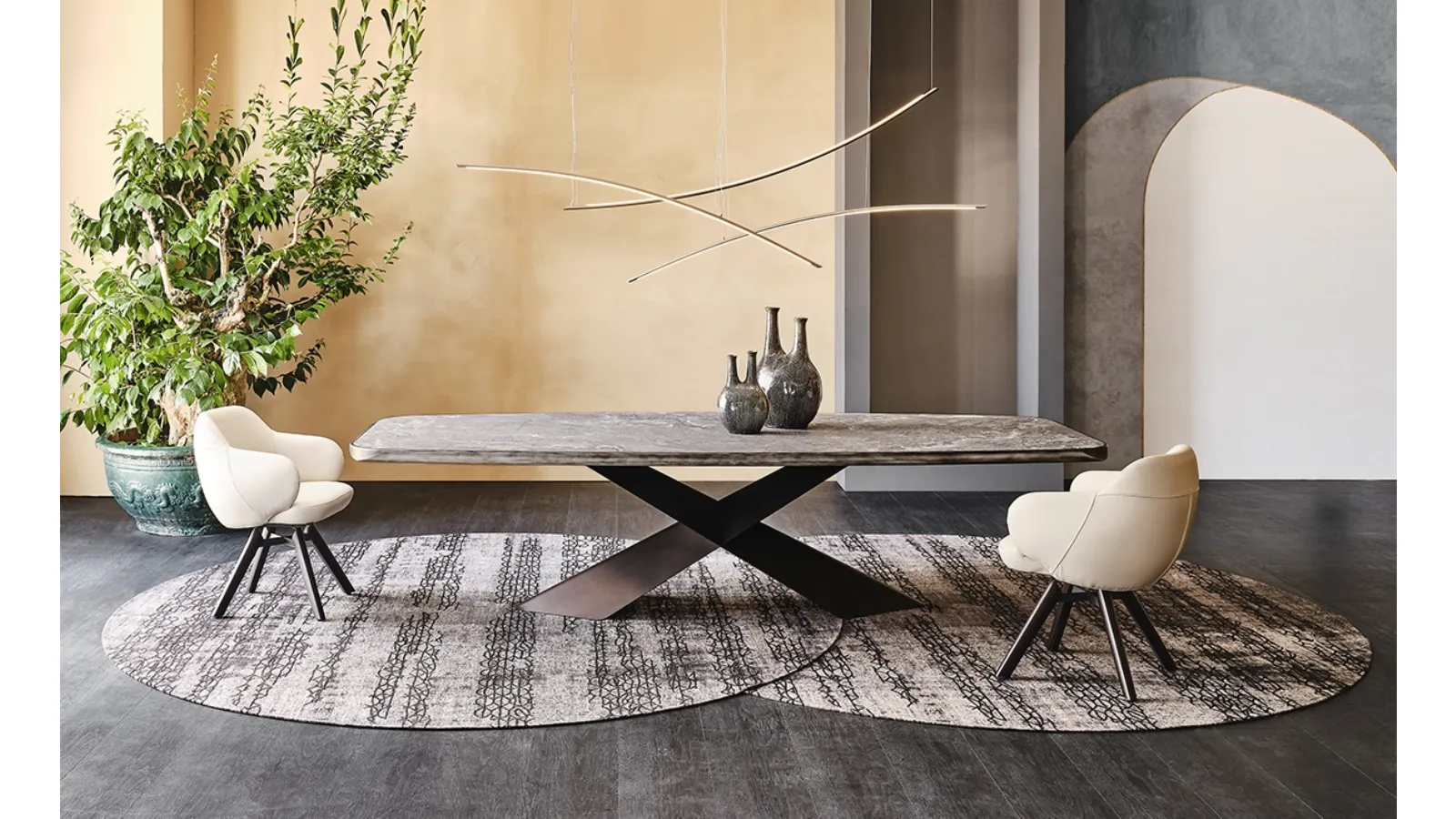 Table with metal base and Tyron Keramik Premium ceramic top by Cattelan Italia