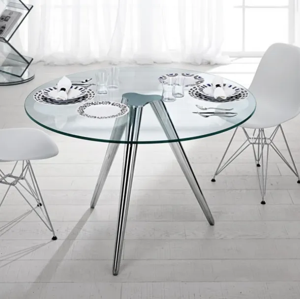Round table with glass top and metal base Unit by Tonelli