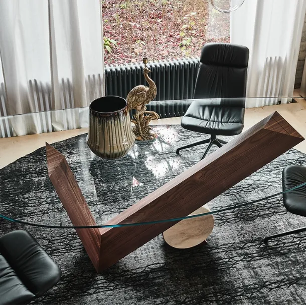 Glass table with wooden base Valentino by Cattelan Italia