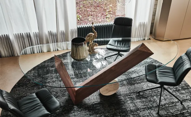 Glass table with wooden base Valentino by Cattelan Italia