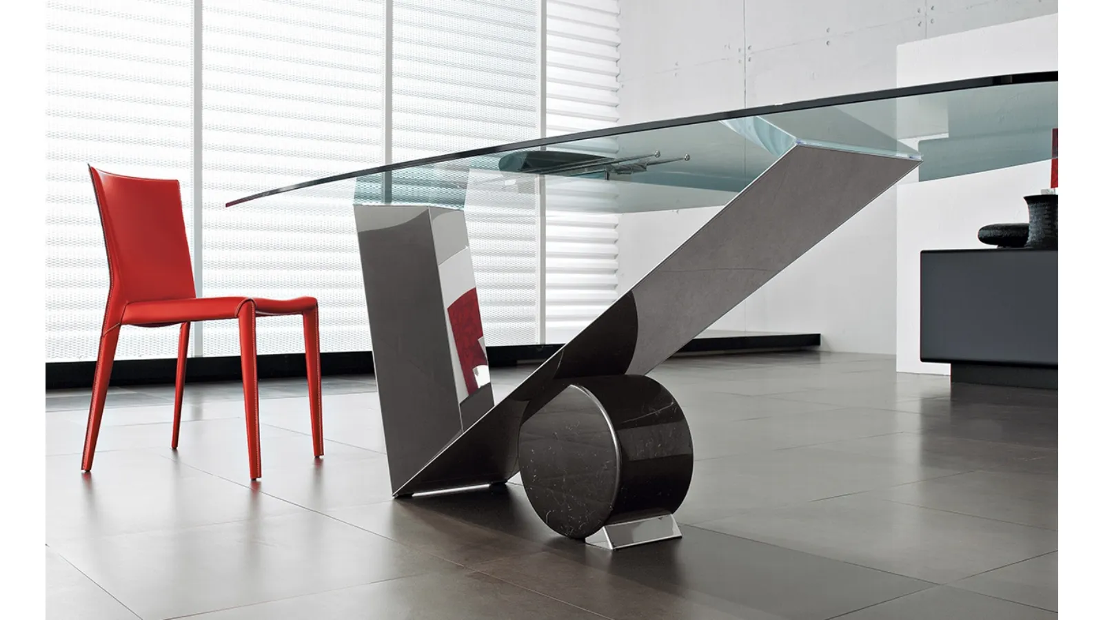 Glass table with polished Inox steel base Valentinox by Cattelan Italia