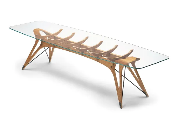 Vertebra Table in crystal and solid wood by Zanotta