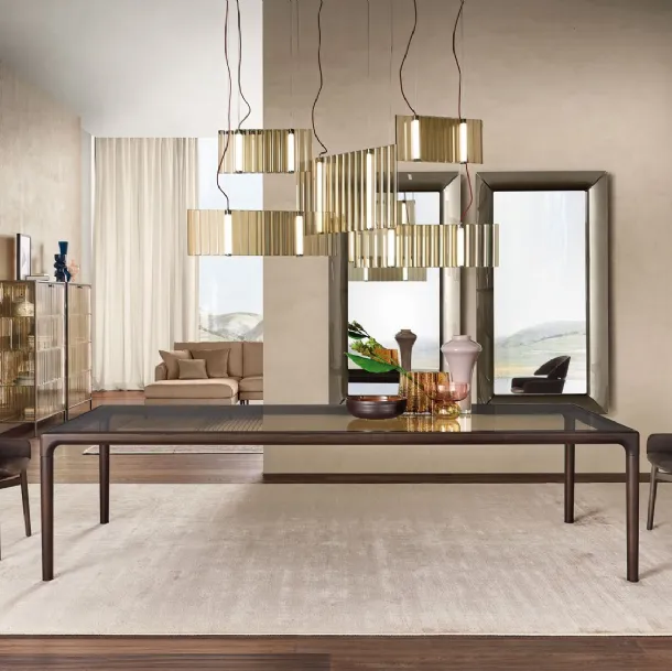 Vertige Table with glass top and solid wood base by Fiam