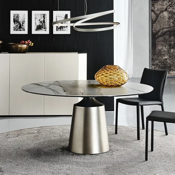 Round table with monolithic base in painted steel and top in Yoda Keramik ceramic by Cattelan Italia