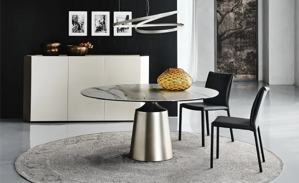 Round table with monolithic base in painted steel and top in Yoda Keramik ceramic by Cattelan Italia