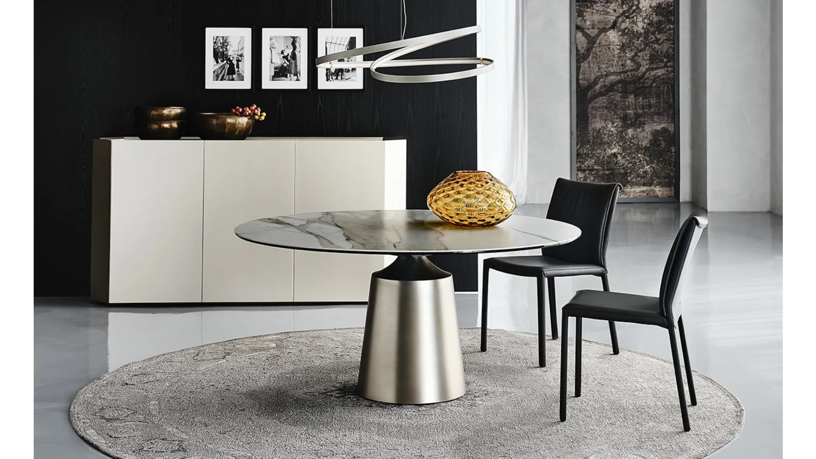 Round table with monolithic base in painted steel and top in Yoda Keramik ceramic by Cattelan Italia