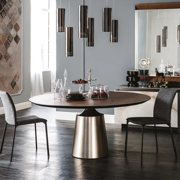 Round table with steel base and Yoda Wood top by Cattelan Italia