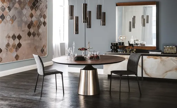 Round table with steel base and Yoda Wood top by Cattelan Italia