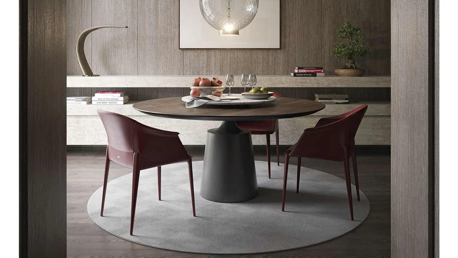 Round table with steel base and Yoda Wood top by Cattelan Italia