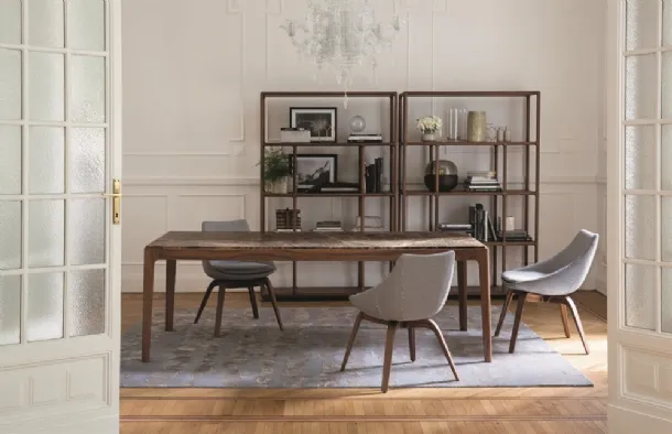 Rectangular table with a solid Canaletto walnut frame and a Ziggy marble top by Porada