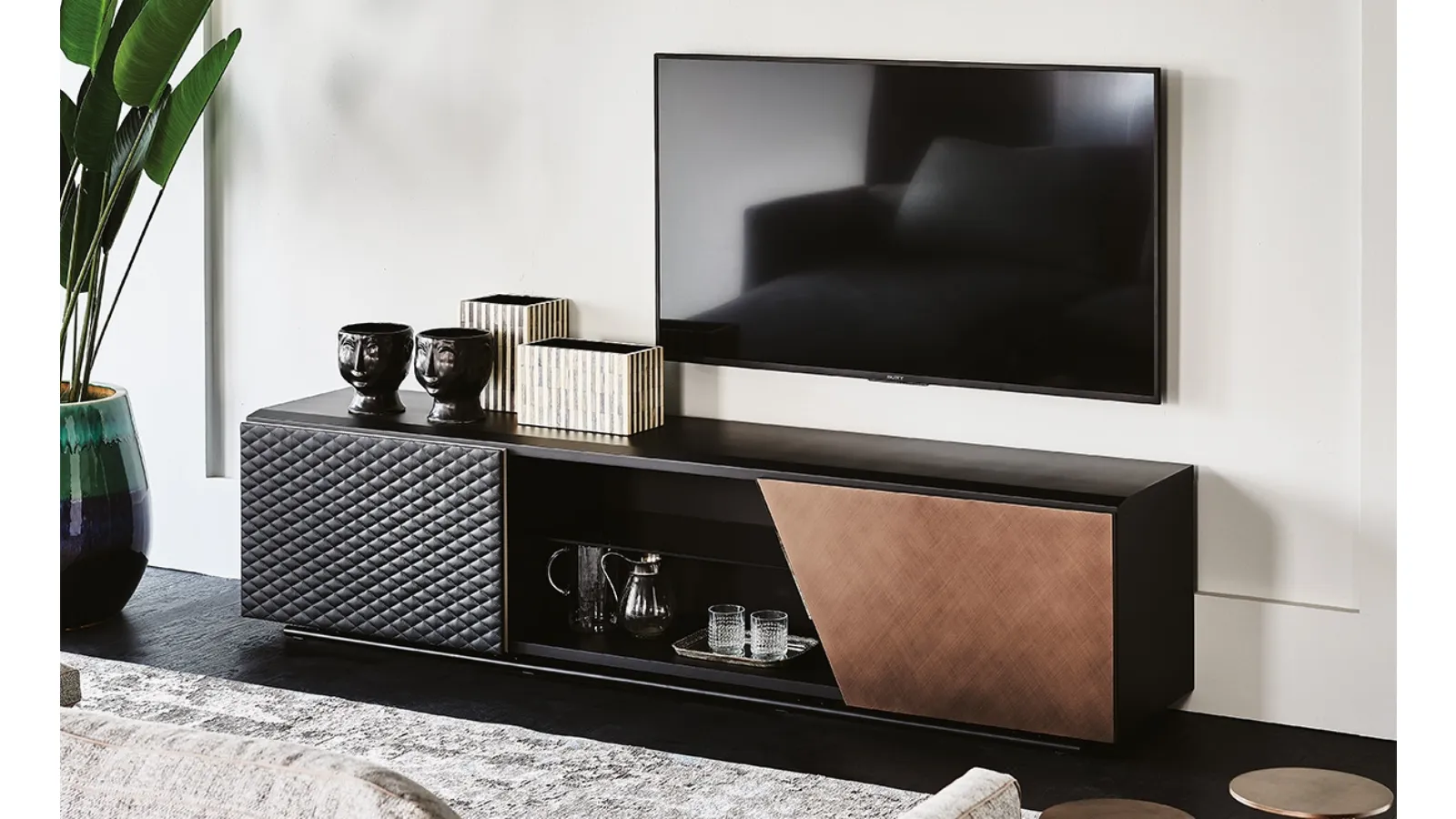 Aston TV Stand in wood and eco-leather by Cattelan Italia