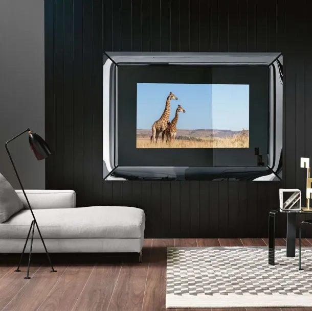 TV Stand Mirror with Titanium-Colored Glass Frame by Caadre di Fiam
