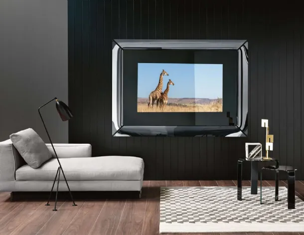 TV Stand Mirror with Titanium-Colored Glass Frame by Caadre di Fiam
