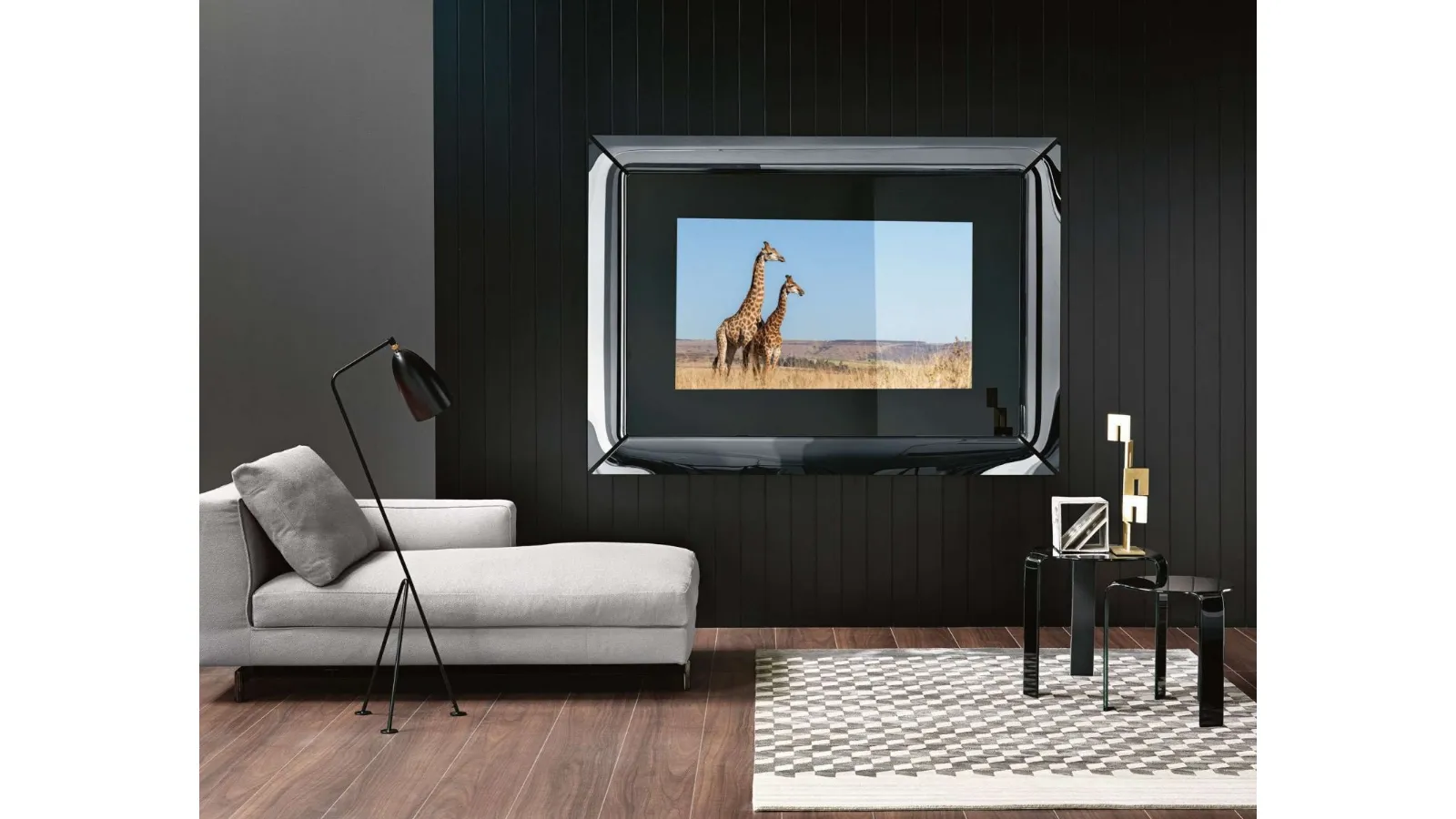 TV Stand Mirror with Titanium-Colored Glass Frame by Caadre di Fiam