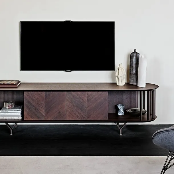 Cattelan Italia Noce Canaletto Wood TV Stand with Costes Metal Inserts