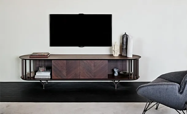 Cattelan Italia Noce Canaletto Wood TV Stand with Costes Metal Inserts