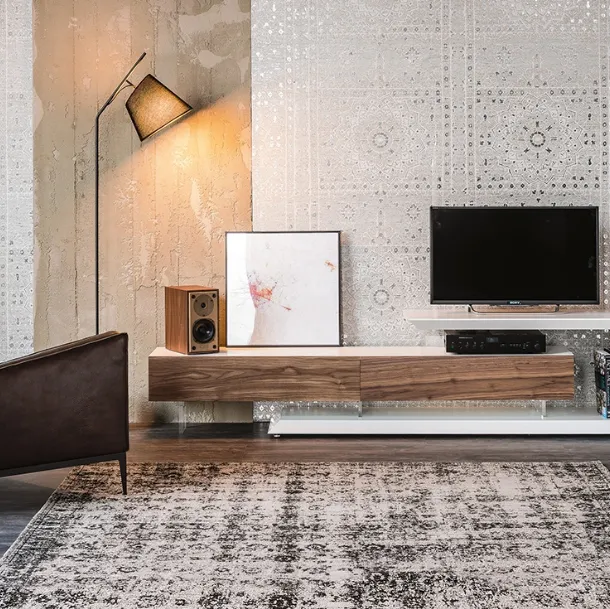 Link TV Stand in Lacquered Wood and Walnut by Cattelan Italia