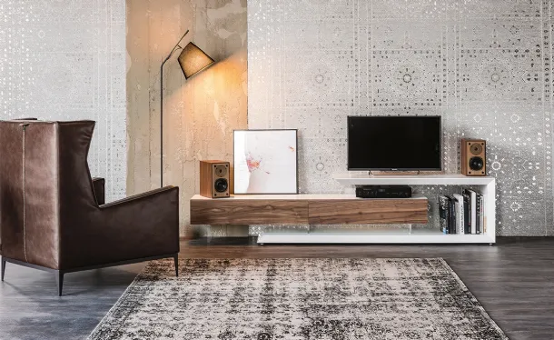 Link TV Stand in Lacquered Wood and Walnut by Cattelan Italia