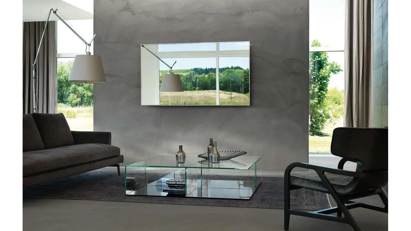 Mirage TV Stand Mirror in glass with aluminum back frame by Fiam