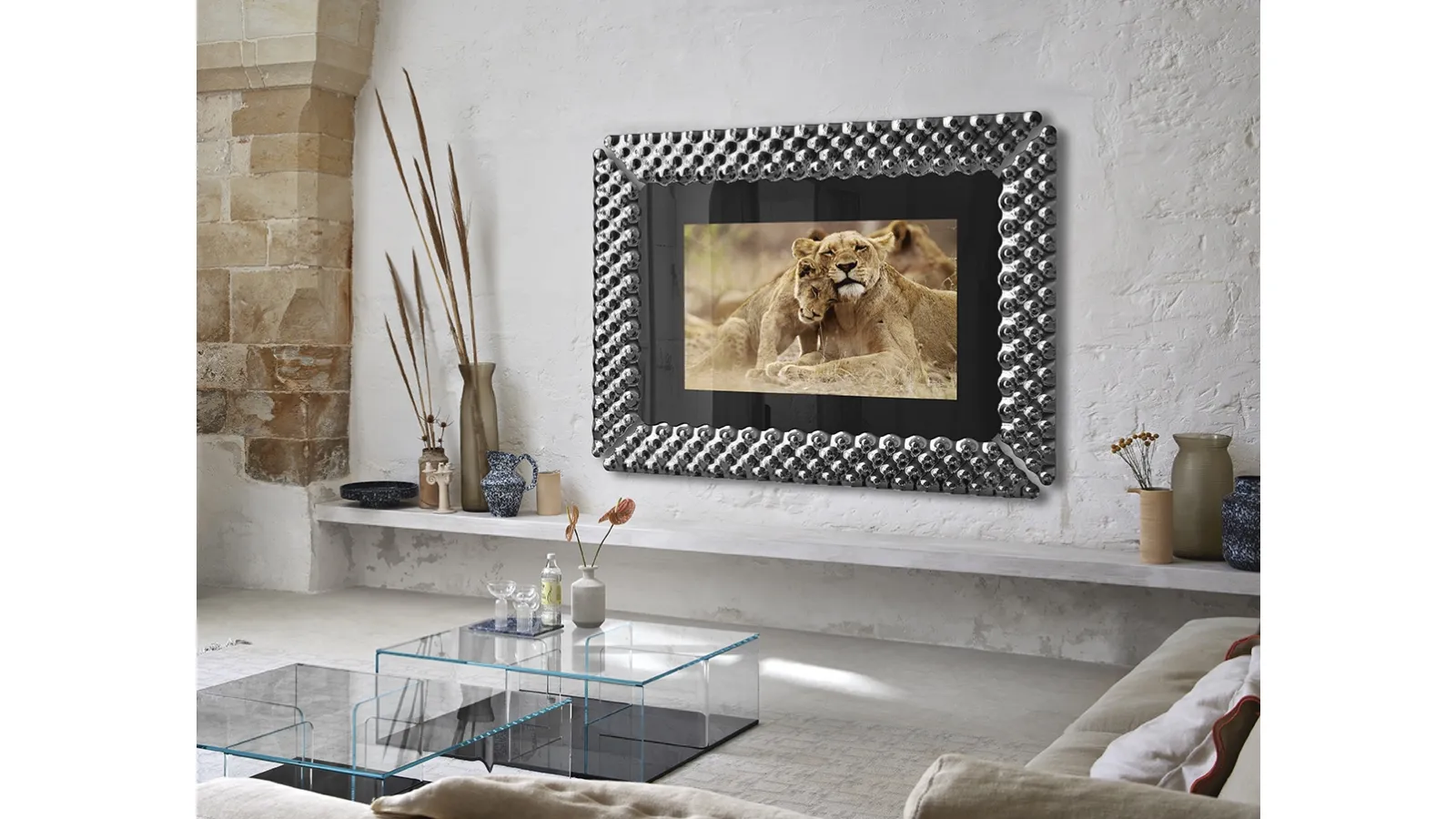 Pop TV Stand Mirror with Fiam Smoked Silvered Glass Frame