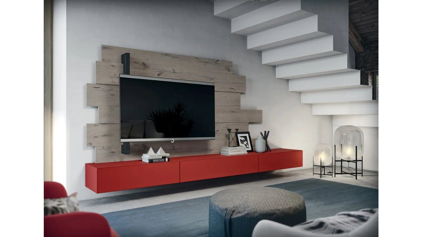 Rebel R12 TV Stand and Flag Rack in matte lacquer and Fimar wood