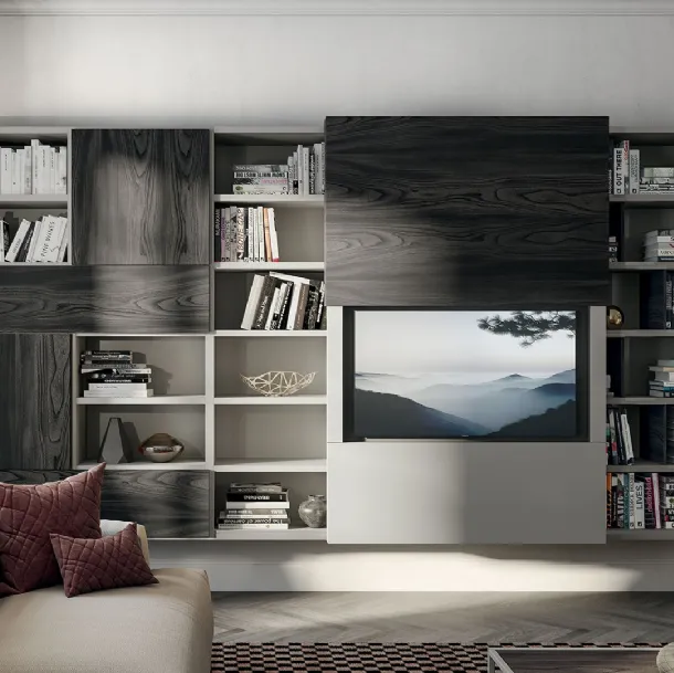 Fimar TV Stand with Sliding Door in Wood and Matte Lacquer
