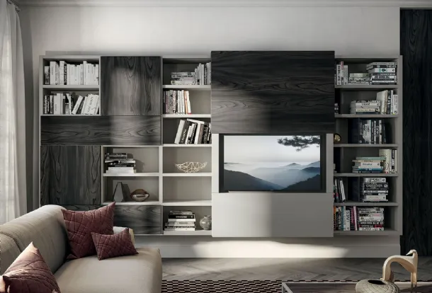 Fimar TV Stand with Sliding Door in Wood and Matte Lacquer