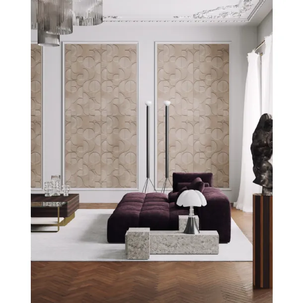 Adagio wallpaper in birch plywood decorated with Inkiostro Bianco