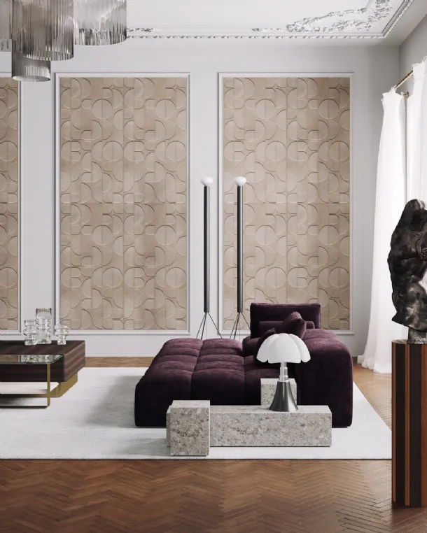 Adagio wallpaper in birch plywood decorated with Inkiostro Bianco