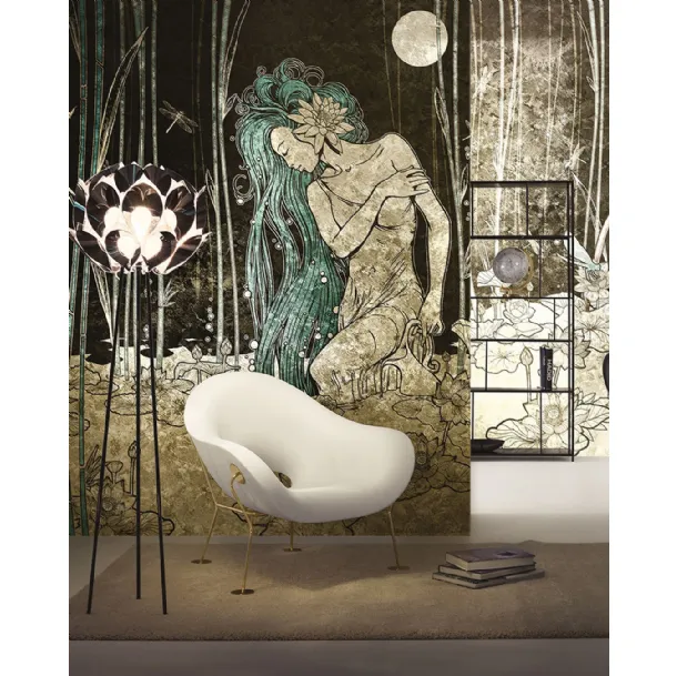 Goldenwall wallpaper with artistic illustration Bluemoon by Inkiostro Bianco