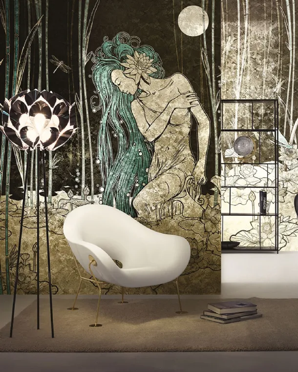 Goldenwall wallpaper with artistic illustration Bluemoon by Inkiostro Bianco