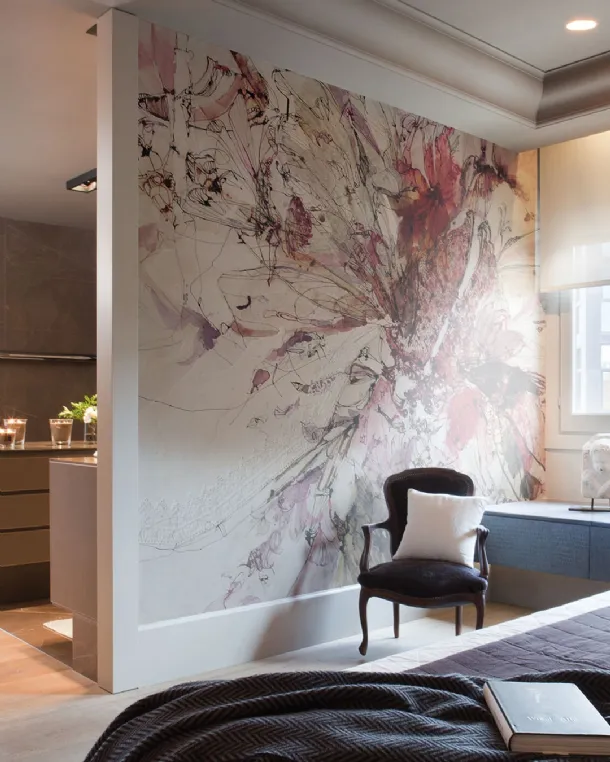Boudoir II Wallpaper with floral artistic illustration by Inkiostro Bianco