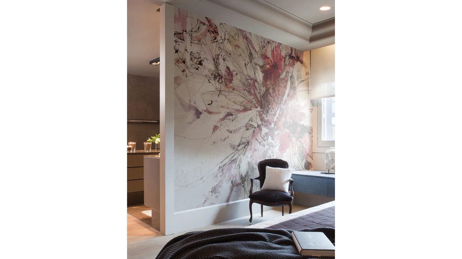 Boudoir II Wallpaper with floral artistic illustration by Inkiostro Bianco