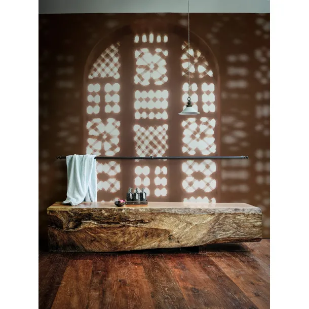 Waterproof interior wallpaper by Burana featuring a cloister with soft lines, full of light and reflections by Wall&Decò