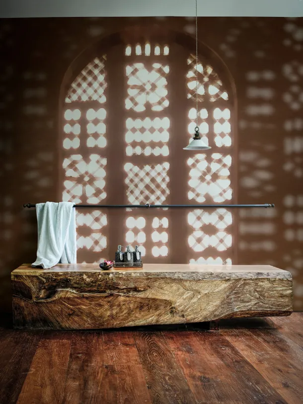 Waterproof interior wallpaper by Burana featuring a cloister with soft lines, full of light and reflections by Wall&Decò