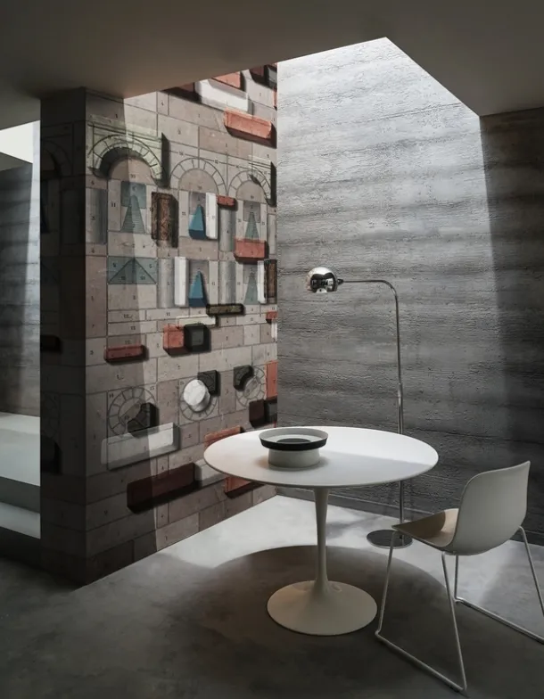 Vinyl wallpaper Jeux de Construction with a geometric graphic reminiscent of children's wooden constructions by Wall&Decò