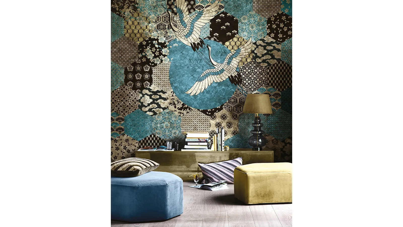 Goldenwall wallpaper with Kioto oriental inspiration by Inkiostro Bianco