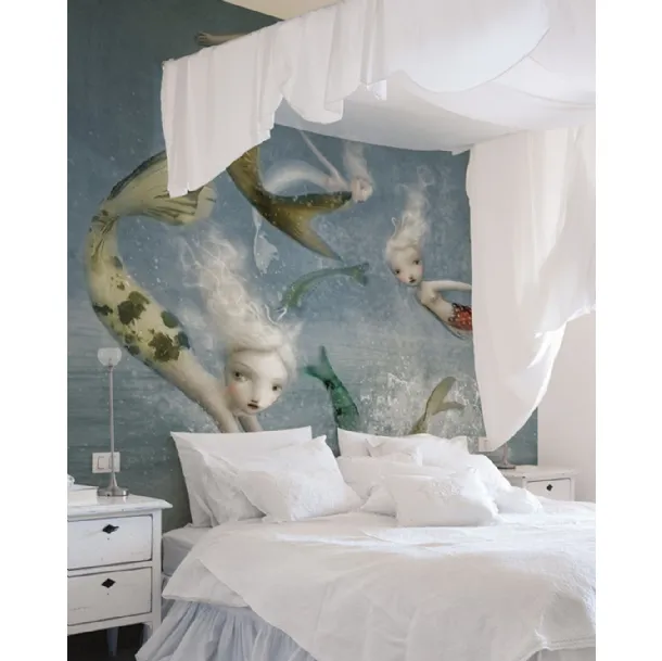 Wallpaper with artistic illustration inspired by Inkiostro Bianco's Mermaids